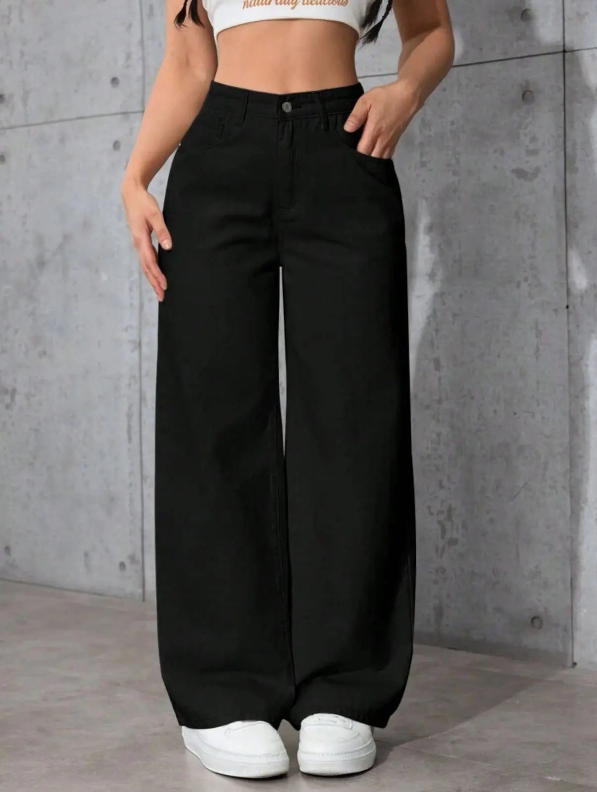 Black Utility Wide-Leg Jeans