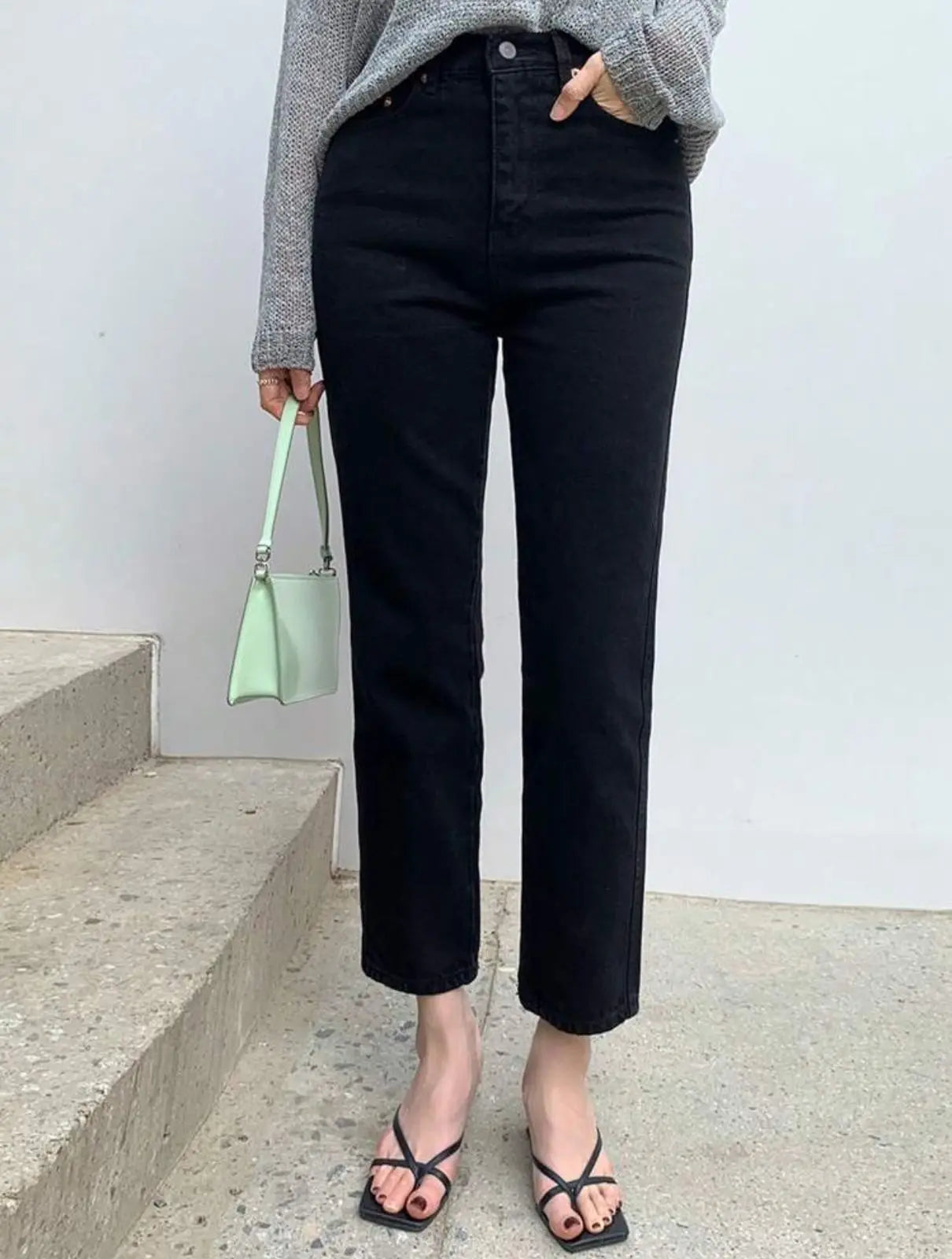 Straight-Leg Black Jeans For Women's