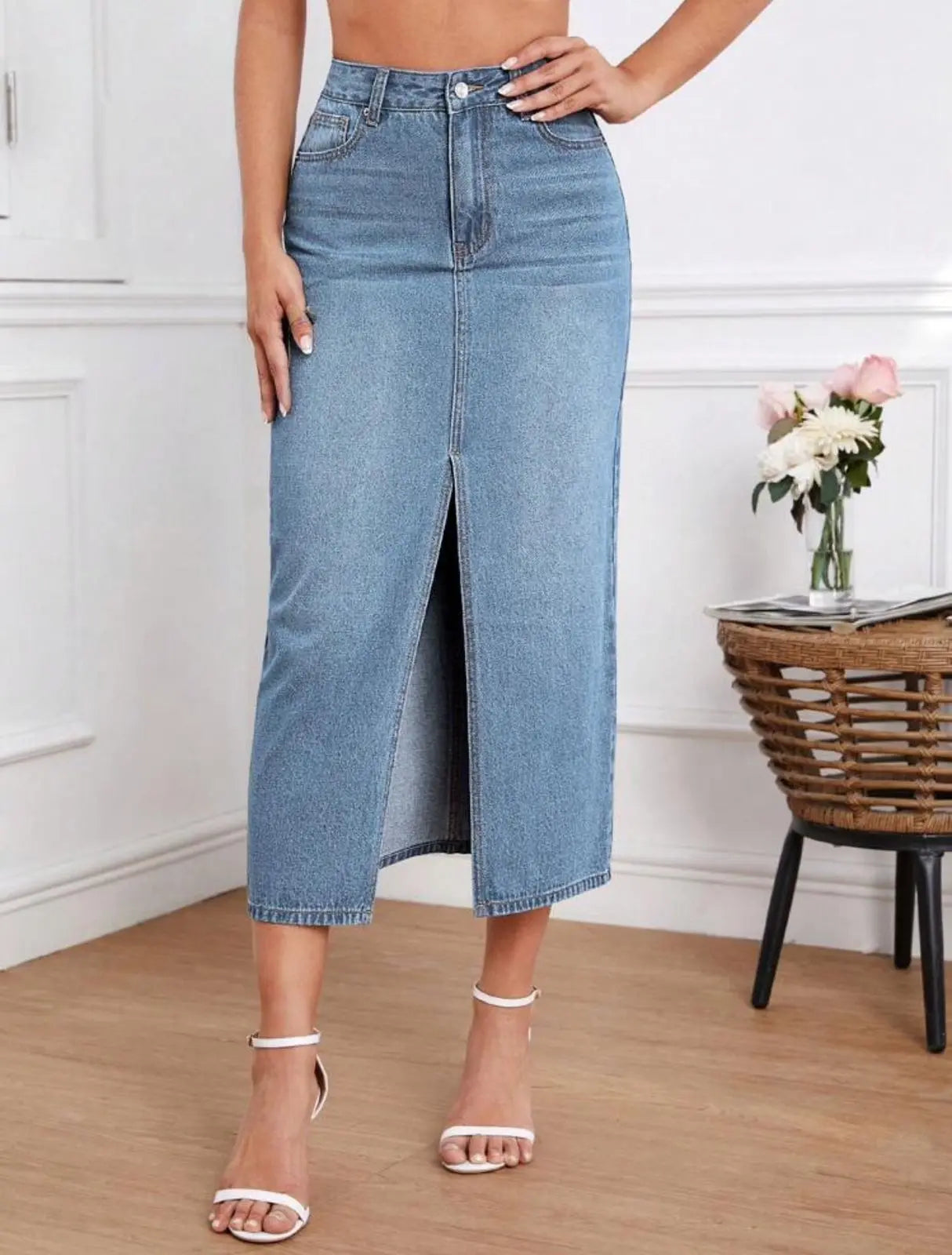 Denim Skirts For Women's-Light Blue