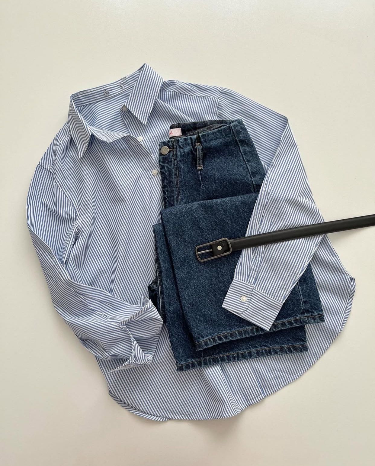 Striped Button Down Shirt With Wide Leg Jeans