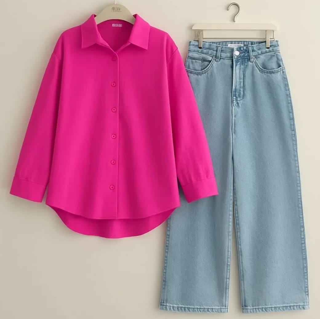 BUTTON DOWN SHIRT WITH WIDE LEG JEANS