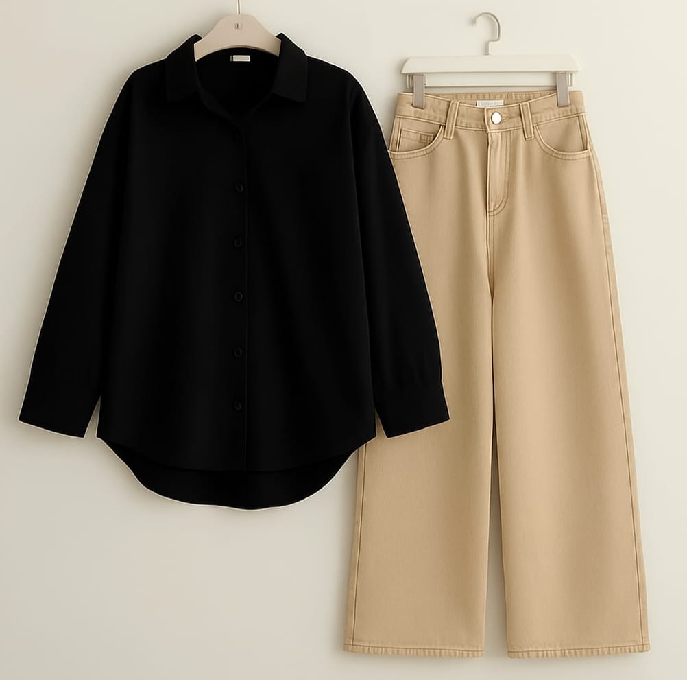 BUTTON DOWN SHIRT WITH WIDE LEG JEANS