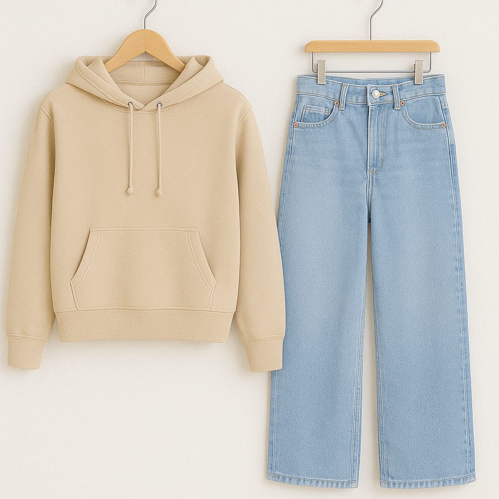 HOODIE WITH ICEBLUE WIDE LEG JEANS