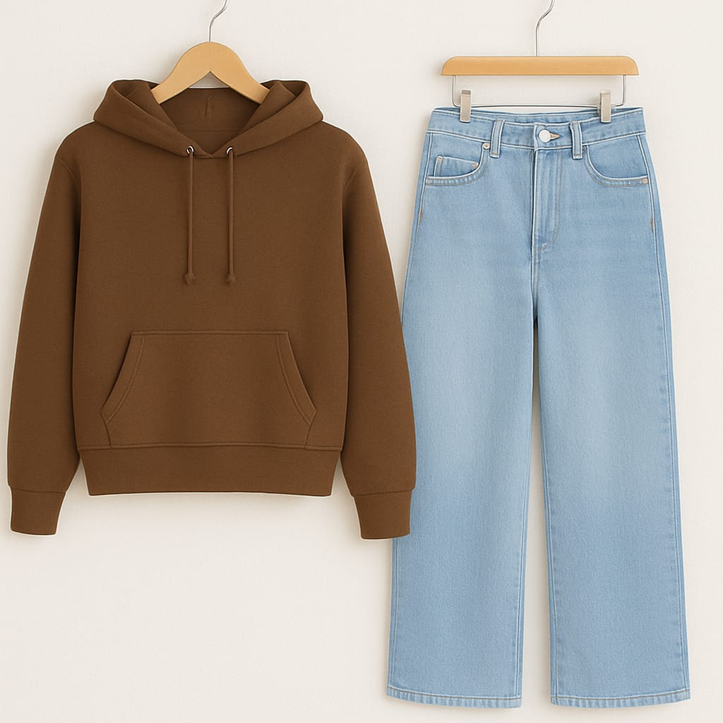 HOODIE WITH ICEBLUE WIDE LEG JEANS