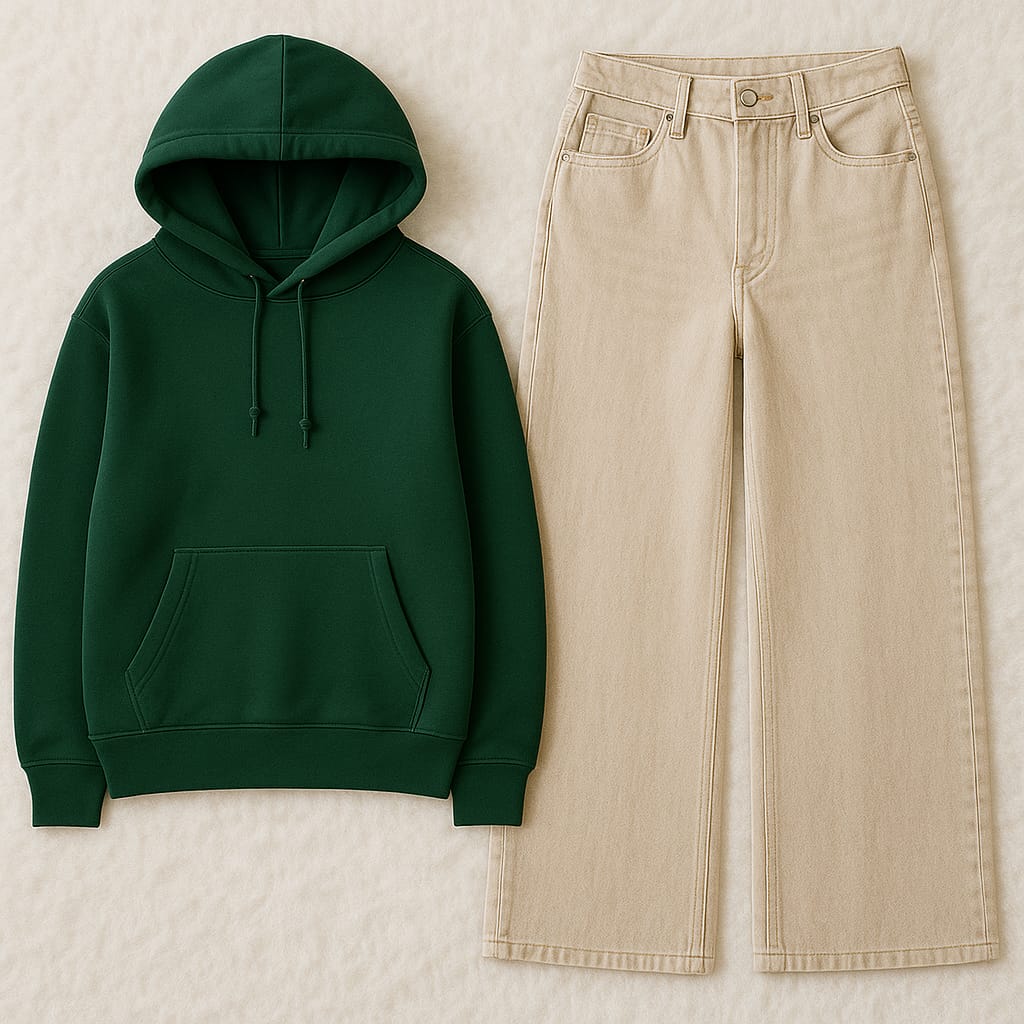 Hoodie with Beige Wide Leg Jeans