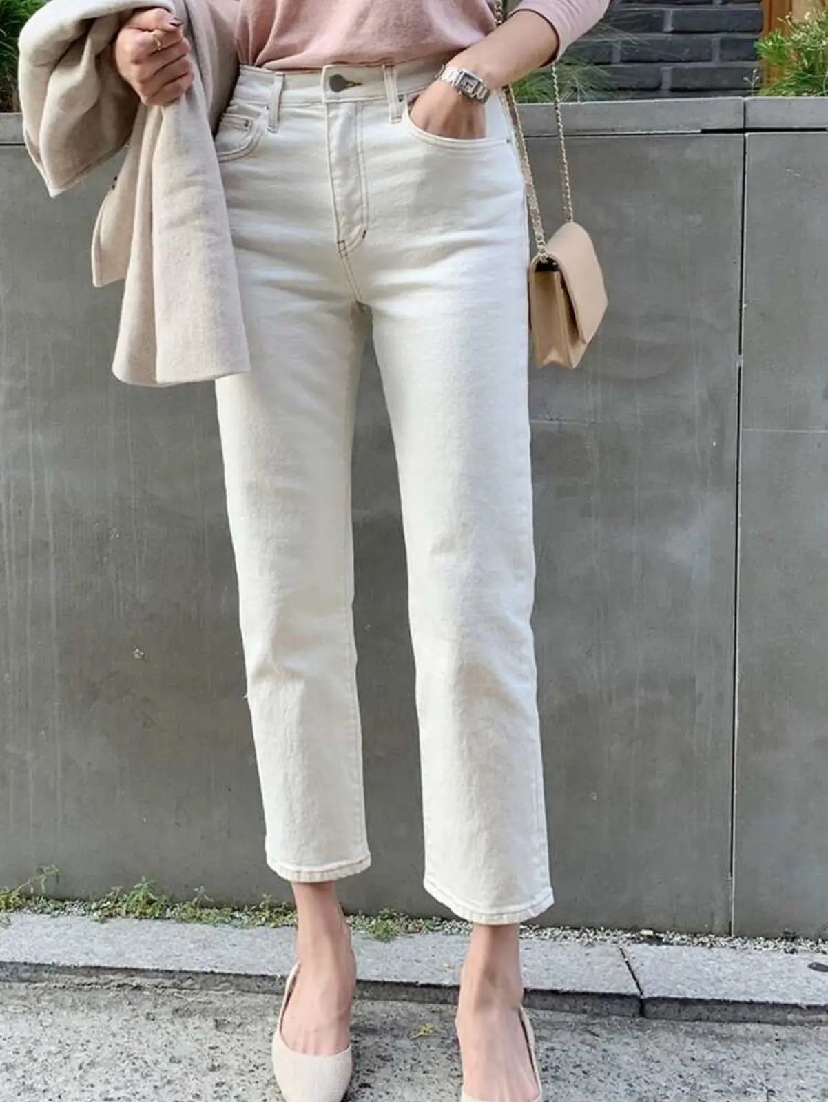 Straight-Leg Off-White Jeans For Women's