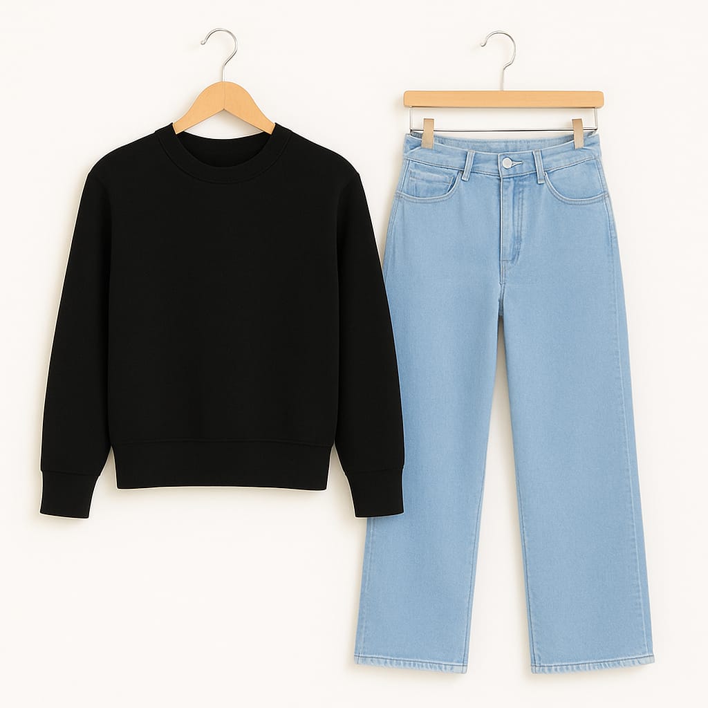 Sweatshirt With Ice Blue Wide Leg Jeans