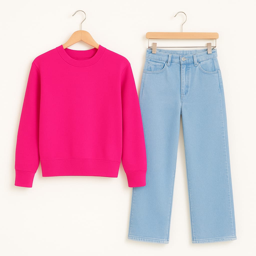 Sweatshirt With Ice Blue Wide Leg Jeans