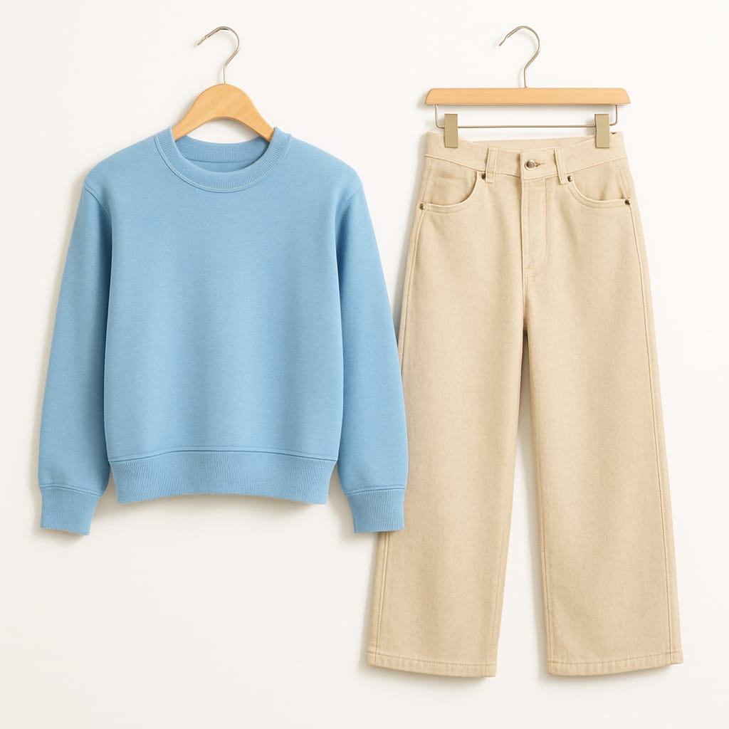 Sweatshirt With Beige Wide Leg Jeans