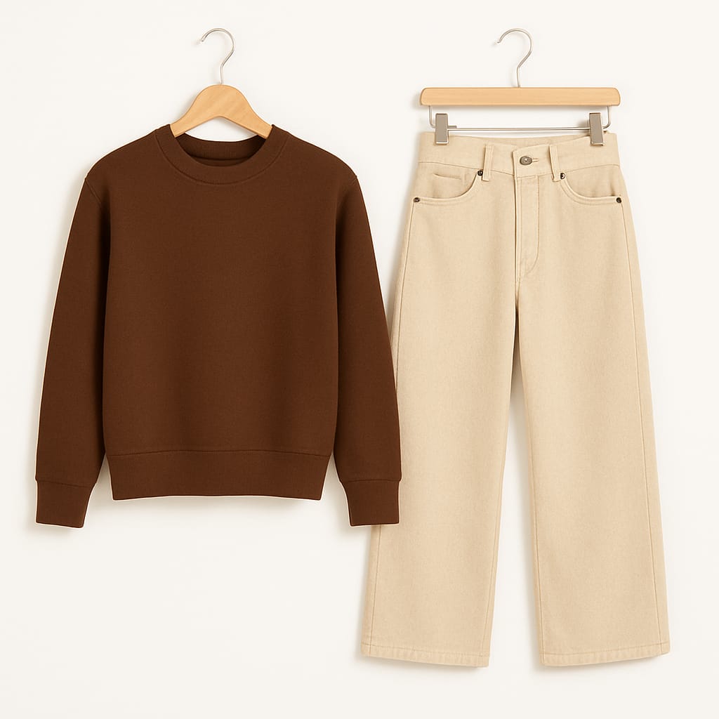 Sweatshirt With Beige Wide Leg Jeans