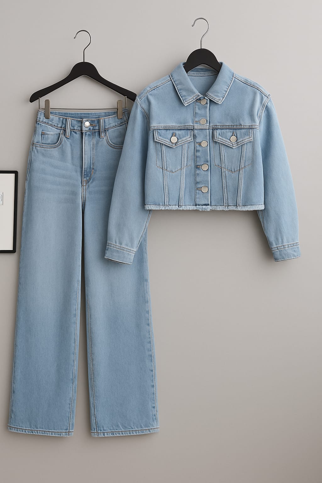 IceBlue Crop Denim Jacket With IceBlue Wide Leg Jeans