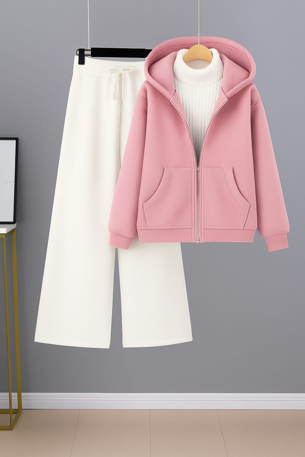 Zipper Hoodie With Highneck & White Flapper