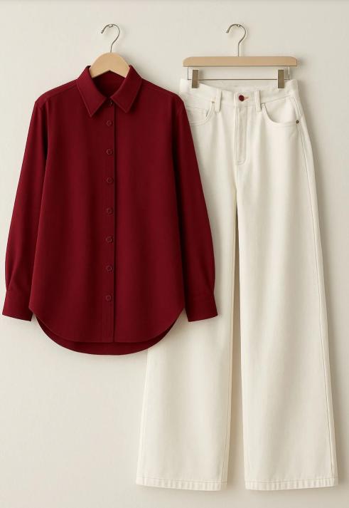 BUTTON DOWN WITH WIDE LEG JEANS