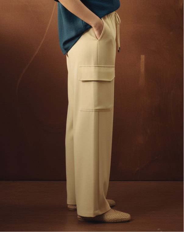 Beige Cargo Flapper Trousers