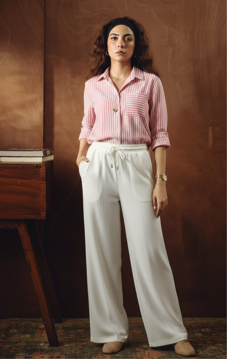 BABYPINK LINING BUTTON DOWN SHIRT WITH WHITE FLAPPER TROUSER