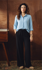 SKY BLUE BUTTON DOWN SHIRT WITH BLACK FLAPPER TROUSER
