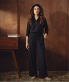 BLACK BUTTON DOWN SHIRT WITH BLACKFLAPPER TROUSER