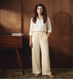 WHITE BUTTON DOWN SHIRT WITH BEIGE FLAPPER TROUSER