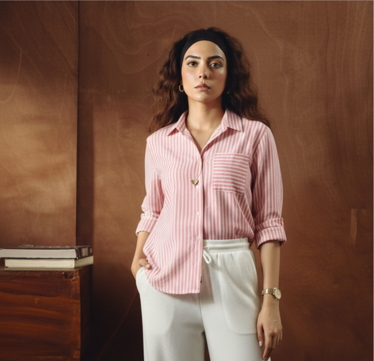 BABYPINK LINING BUTTON DOWN SHIRT WITH WHITE FLAPPER TROUSER