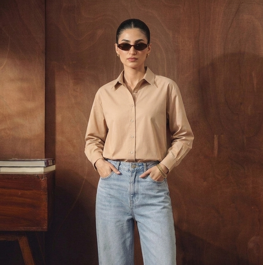 Beige Button Down Shirt