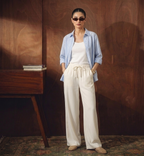 Blue Striped Button Down Shirt With Inner & White Flapper Trouser