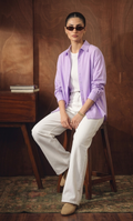 LILAC BUTTON DOWN SHIRT WITH INNER & WHITE WIDE LEG JEANS