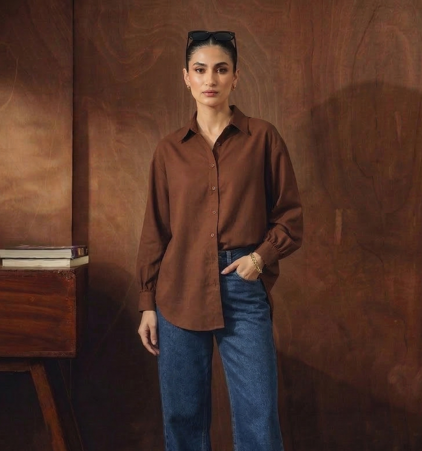 DARKBROWN BUTTON DOWN SHIRT