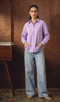LILAC BUTTON DOWN SHIRT WITH ICEBLUE WIDE LEG JEANS