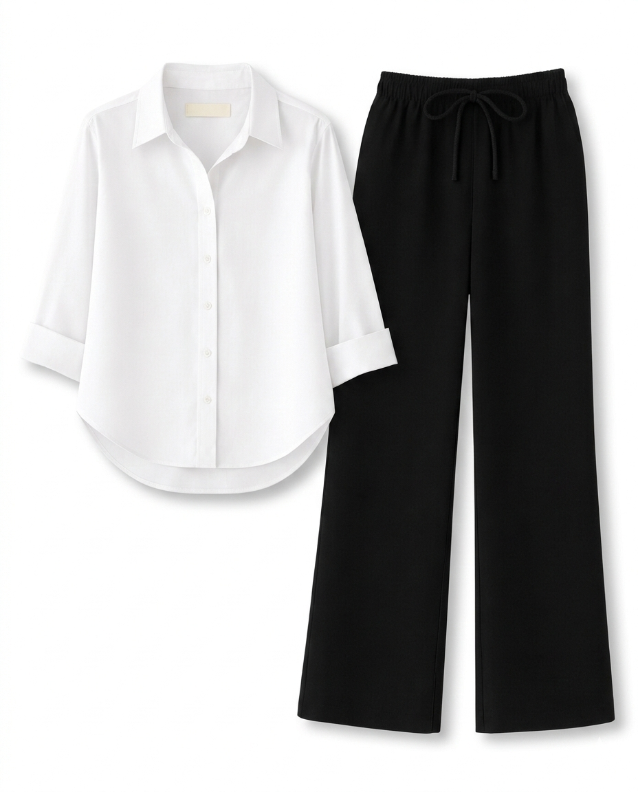WHITE BUTTON DOWN SHIRT WITH BLACK FLAPPER TROUSER