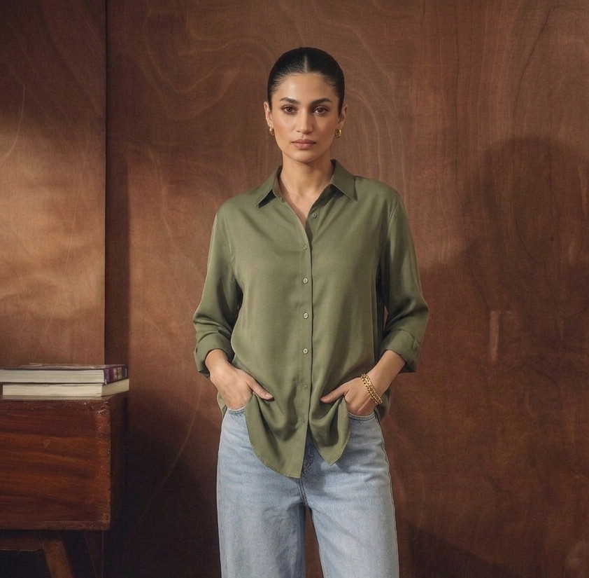 OLIVE GREEN BUTTON DOWN SHIRT