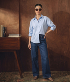 SKY BLUE BUTTON DOWN SHIRT WITH MID-BLUE WIDE LEG JEANS