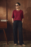 Maroon Drop Shoulder Tee & Black Cargo Flapper Trouser