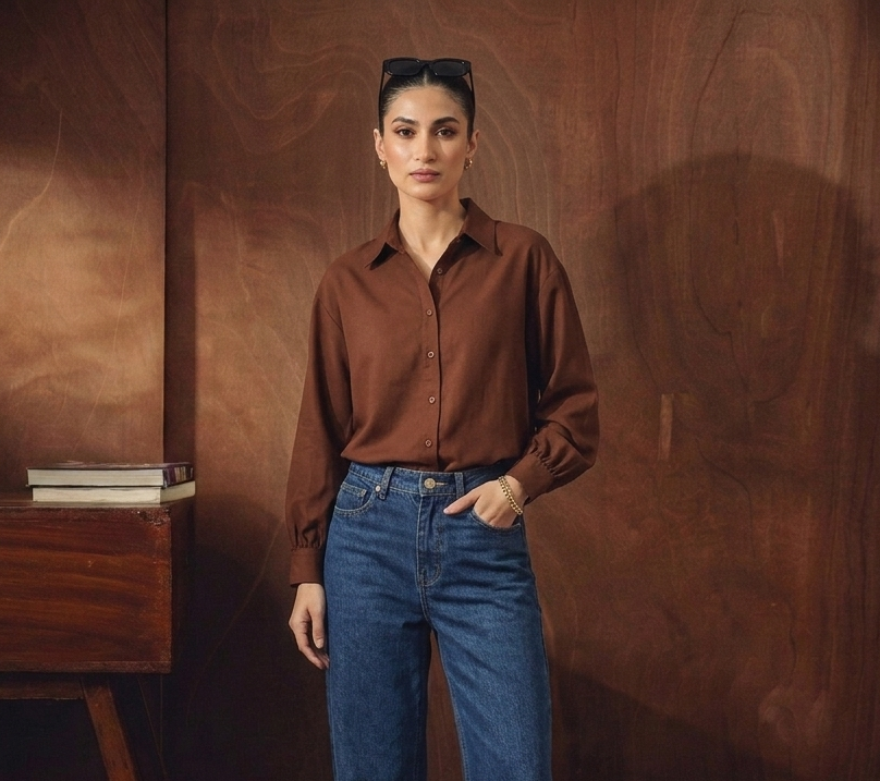 DARKBROWN BUTTON DOWN SHIRT