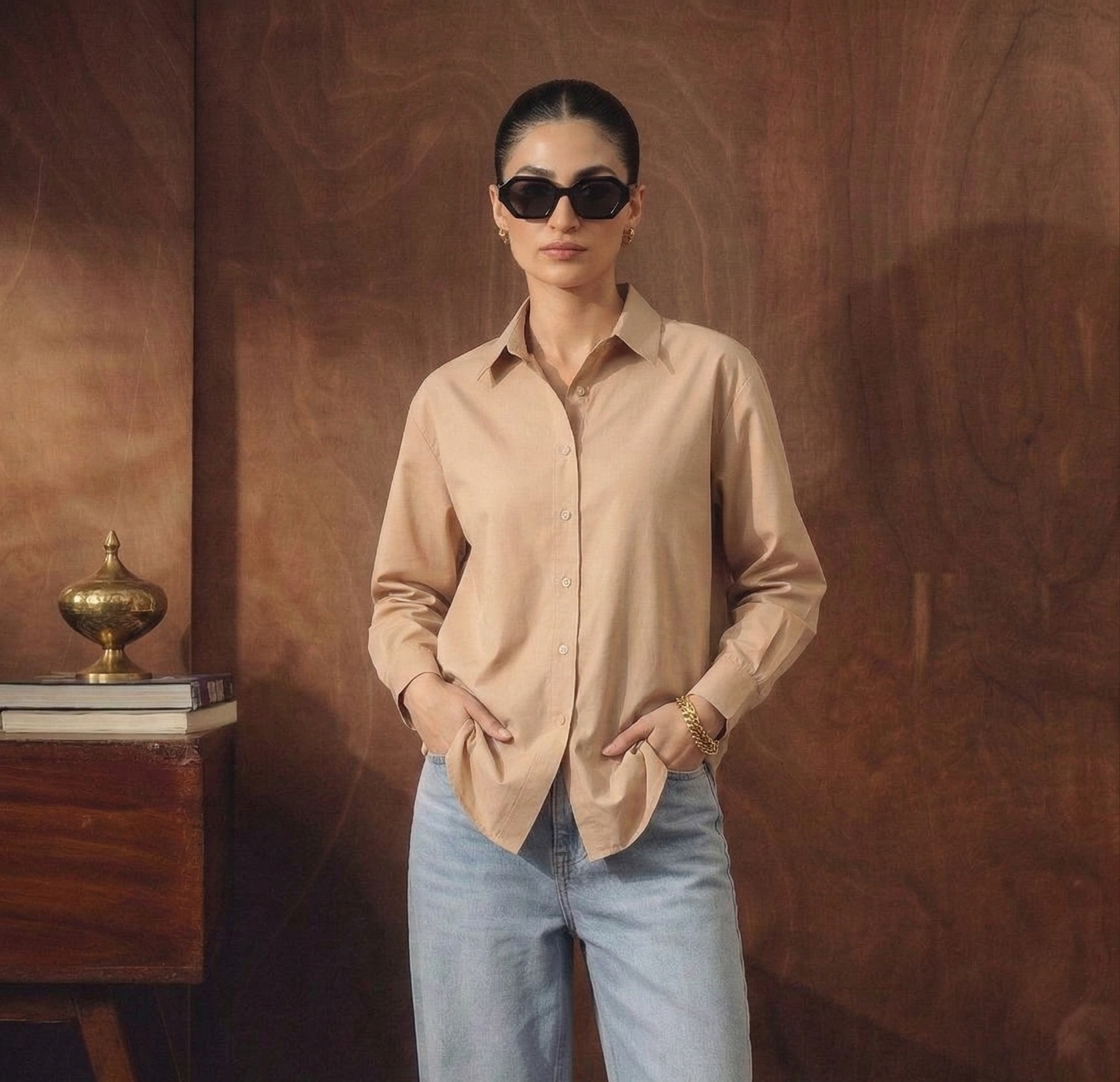 Beige Button Down Shirt