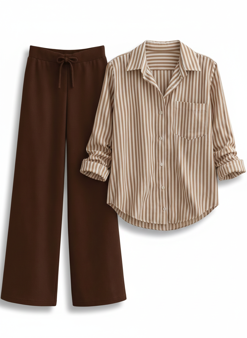 Brown Lining Button Down With Brown Flapper Trouser