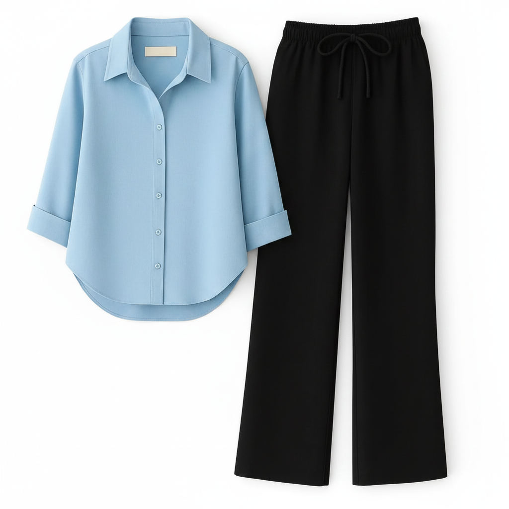 SKY BLUE BUTTON DOWN SHIRT WITH BLACK FLAPPER TROUSER