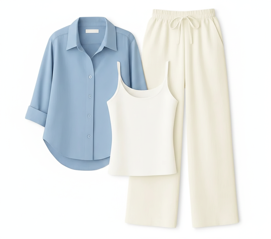 Sky Blue Button Down Shirt With White Inner & White Flapper Trouser