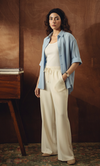 Sky Blue Button Down Shirt With White Inner & White Flapper Trouser