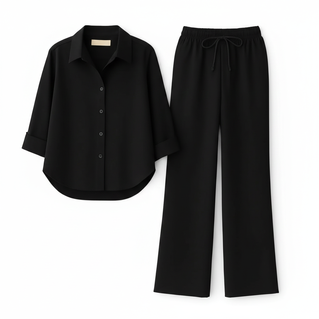 BLACK BUTTON DOWN SHIRT WITH BLACKFLAPPER TROUSER