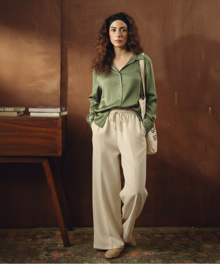 OLIVE GREEN BUTTON DOWN SHIRT WITH BEIGE BUTTON FLAPPER TROUSER