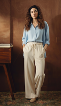 SKY-BLUE BUTTON DOWN SHIRT WITH WHITE FLAPPER TROUSER
