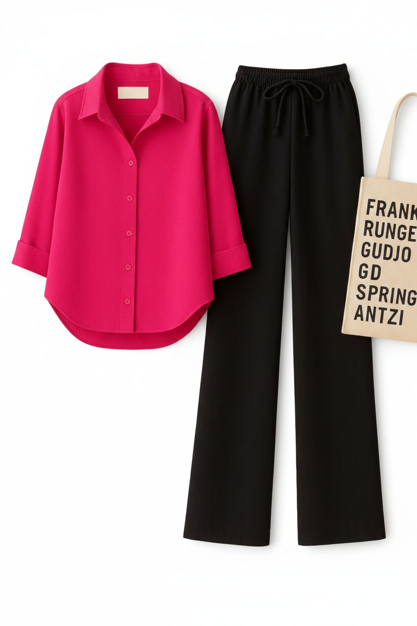 HOT PINK BUTTON DOWN SHIRT WITH BLACK FLAPPER TROUSER
