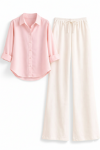 BABYPINK BUTTON DOWN SHIRT WITH WHITE FLAPPER TROUSER