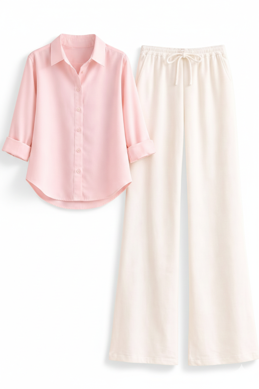 BABYPINK BUTTON DOWN SHIRT WITH WHITE FLAPPER TROUSER