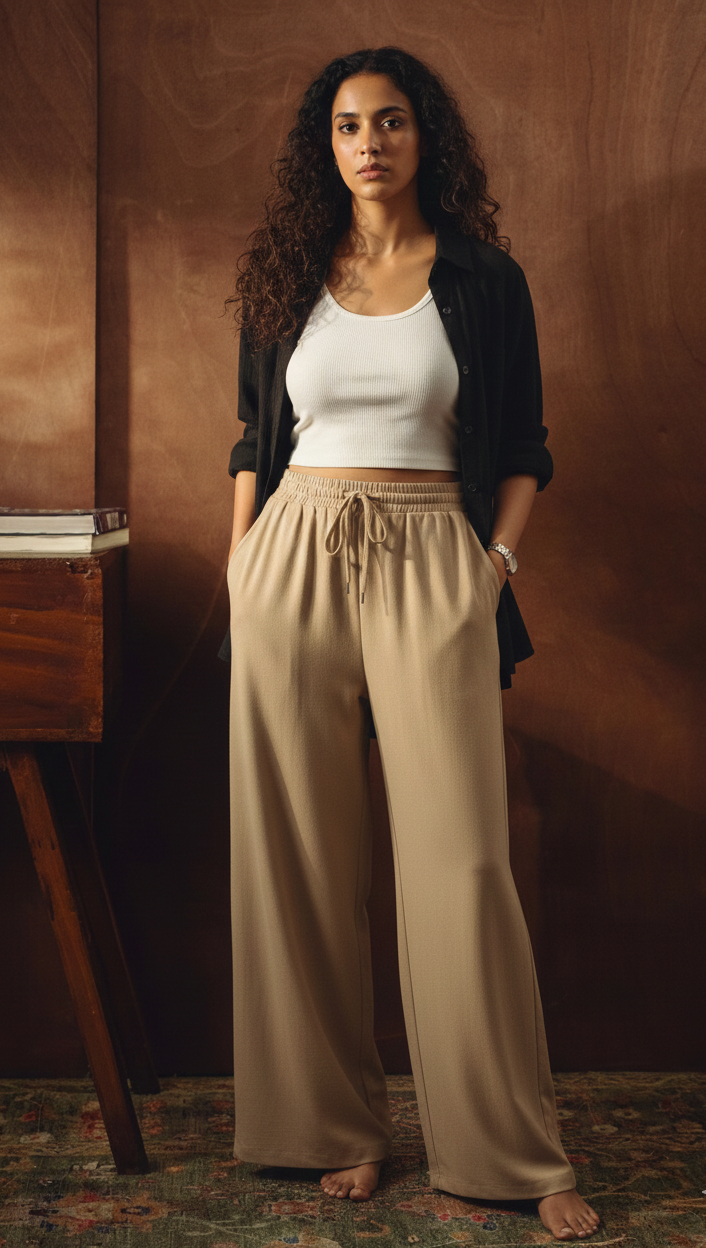 BLACK BUTTON DOWN SHIRT WITH WHITE INNER & BEIGE FLAPPER TROUSER