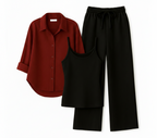Maroon Button Down Shirt With Black Inner & Black Flapper Trouser