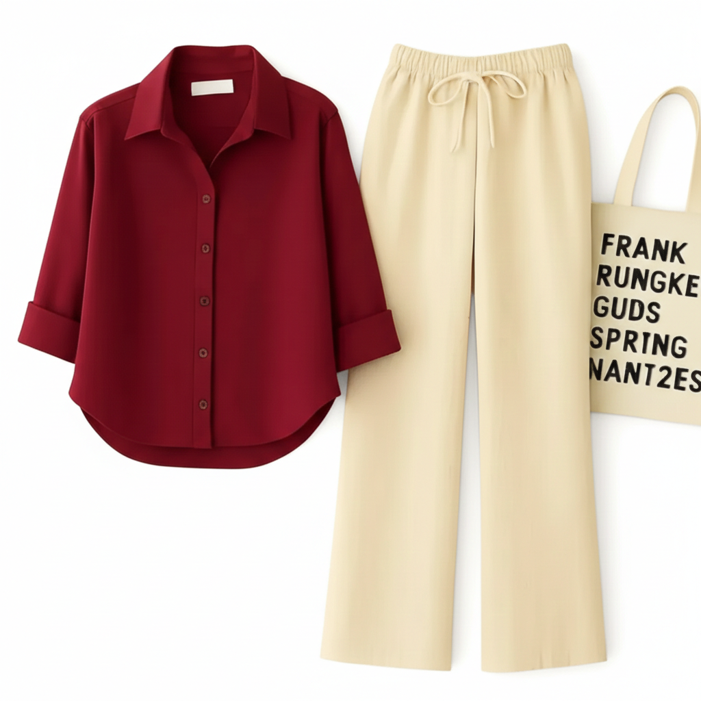 MAROON BUTTON DOWN SHIRT WITH BEIGE FLAPPER TROUSER