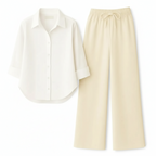 WHITE BUTTON DOWN SHIRT WITH BEIGE FLAPPER TROUSER