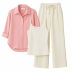 Baby Pink Button Down Shirt With White Inner & White Flapper Trouser