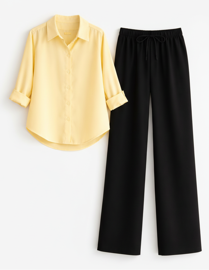 LEMON BUTTON DOWN SHIRT WITH BLACK FLAPPER TROUSER